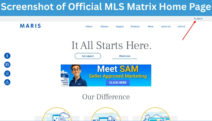 Screenshot of Official MLS Matrix Home Page
