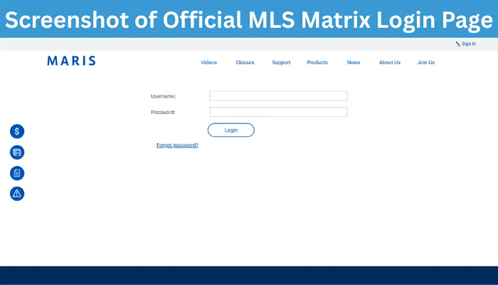 Screenshot of Official MLS Matrix Login Page